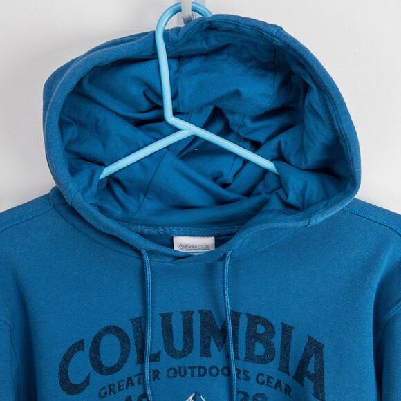 Columbia Graphic Print Hoodie Men’s Medium Blue Pullover Americana Style - Picture 3 of 14